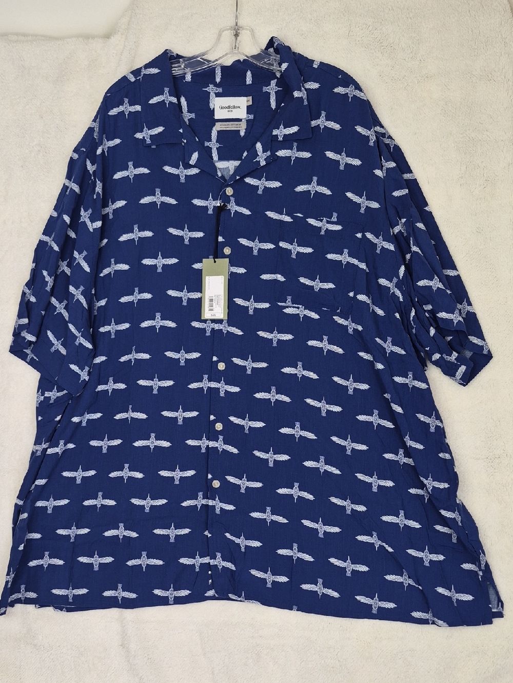 Goodfellow & Co Men Navy Short-Sleeve Button-Down Shirt‎ with White Print Sz 5XL
